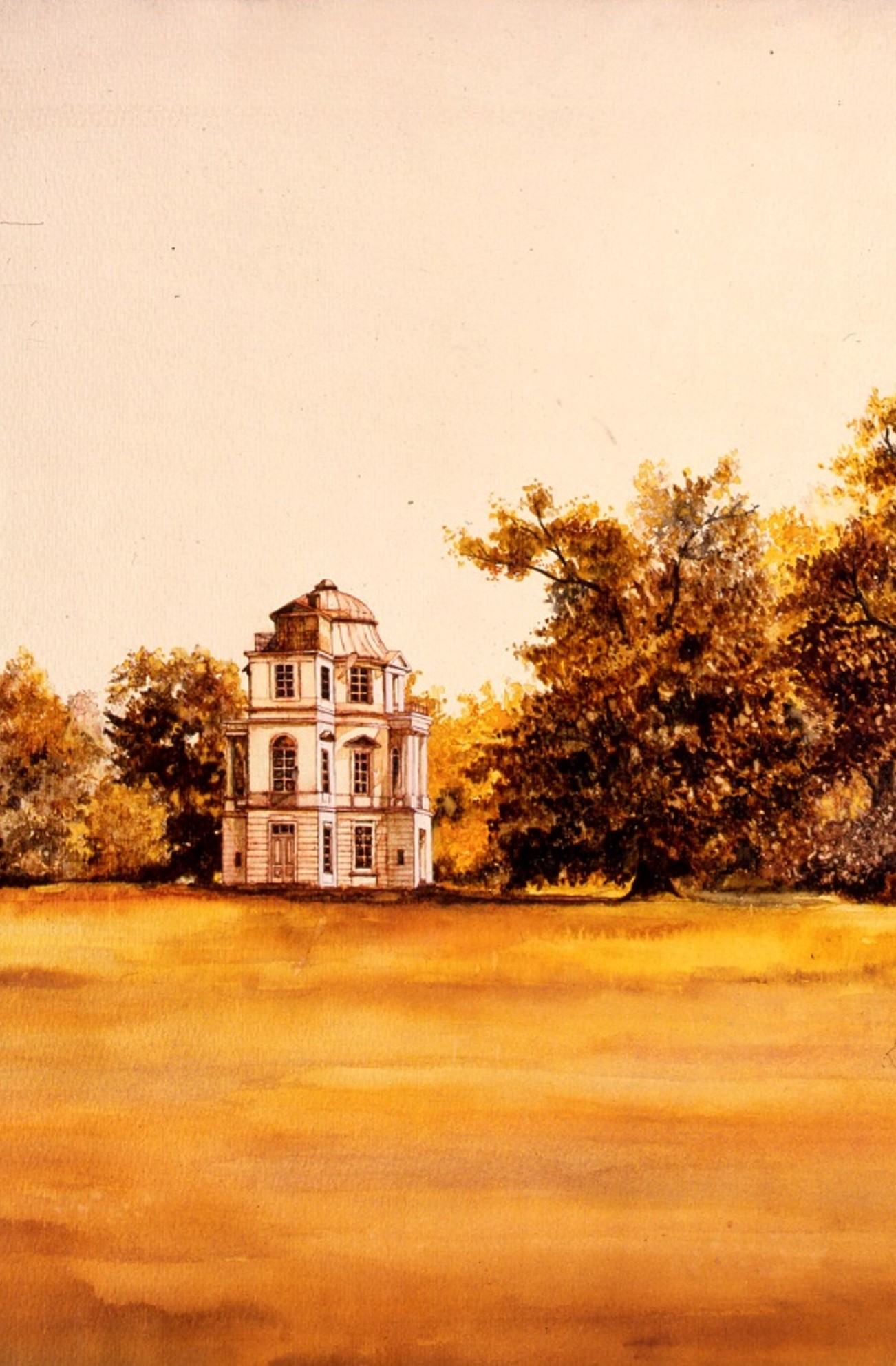 Festmény egy villáról és az őszi parkról