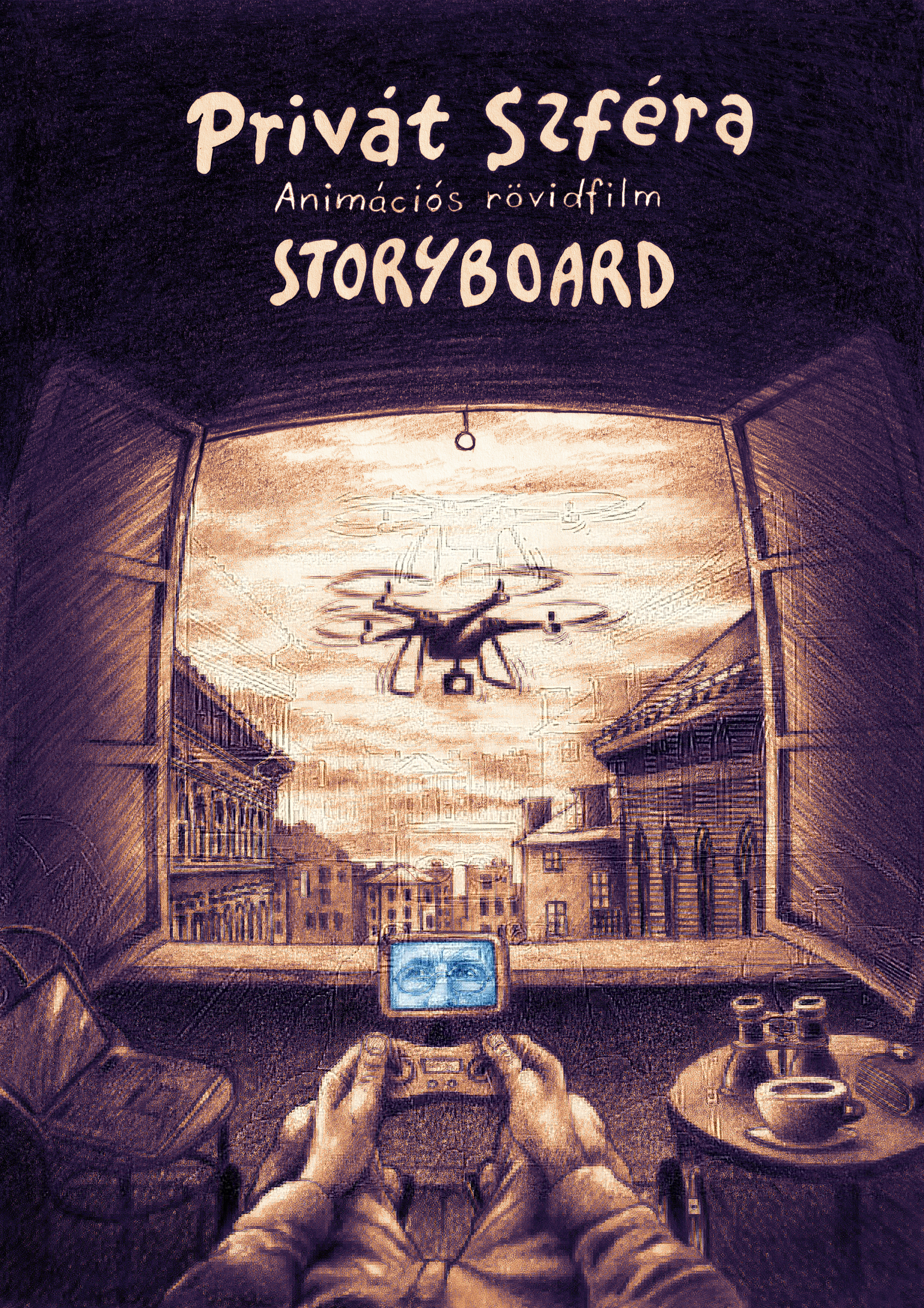 A Privát Szféra című animációs rövidfilm storyboard plakátja